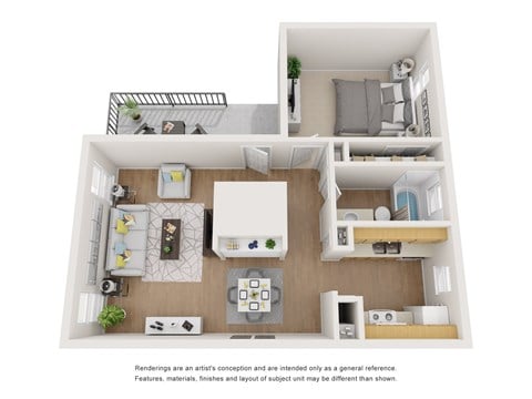 Floor plan for 1 bed, 1 bath, 743 sqft